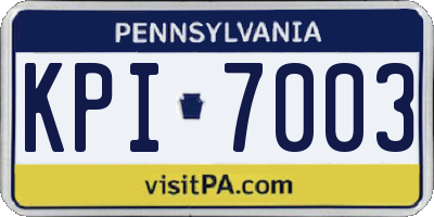 PA license plate KPI7003
