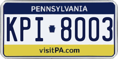 PA license plate KPI8003