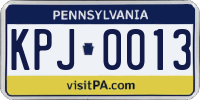 PA license plate KPJ0013