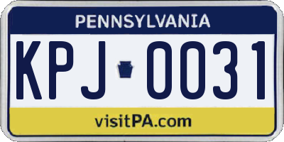 PA license plate KPJ0031