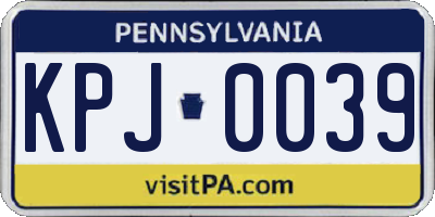 PA license plate KPJ0039