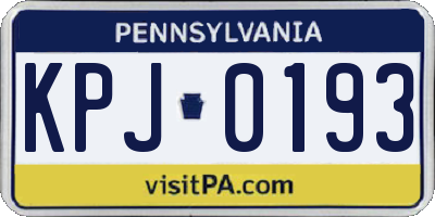 PA license plate KPJ0193
