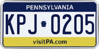 PA license plate KPJ0205
