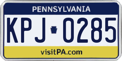 PA license plate KPJ0285