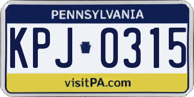 PA license plate KPJ0315