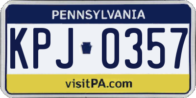 PA license plate KPJ0357