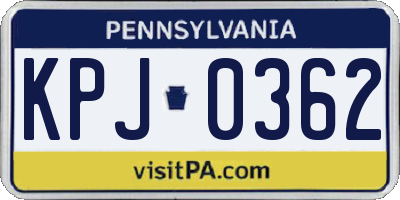 PA license plate KPJ0362