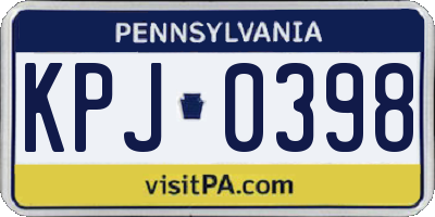PA license plate KPJ0398