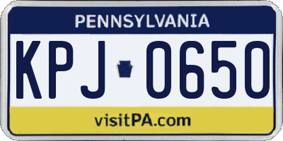 PA license plate KPJ0650