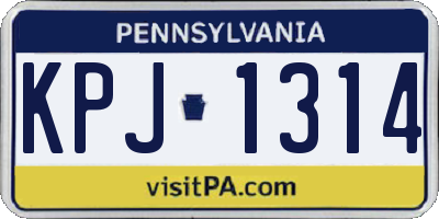 PA license plate KPJ1314