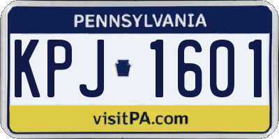 PA license plate KPJ1601