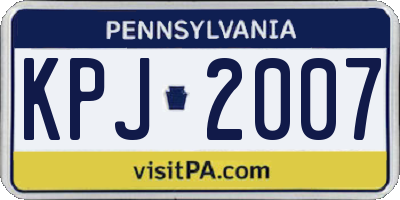 PA license plate KPJ2007