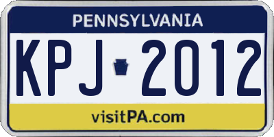 PA license plate KPJ2012