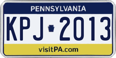 PA license plate KPJ2013