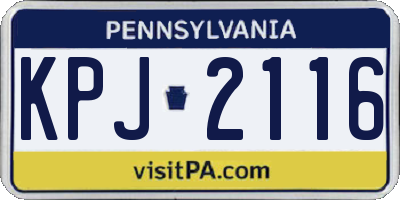 PA license plate KPJ2116