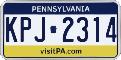 PA license plate KPJ2314