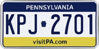 PA license plate KPJ2701