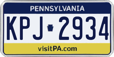 PA license plate KPJ2934