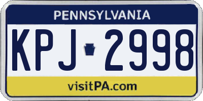 PA license plate KPJ2998