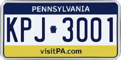 PA license plate KPJ3001
