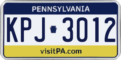 PA license plate KPJ3012