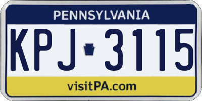 PA license plate KPJ3115