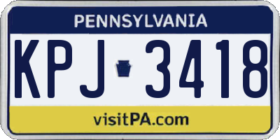 PA license plate KPJ3418