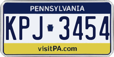PA license plate KPJ3454