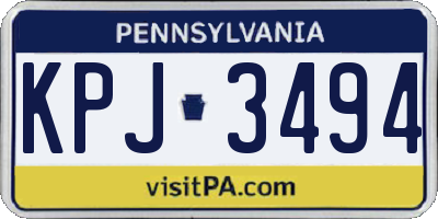 PA license plate KPJ3494