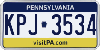 PA license plate KPJ3534