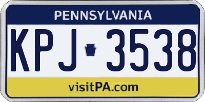 PA license plate KPJ3538