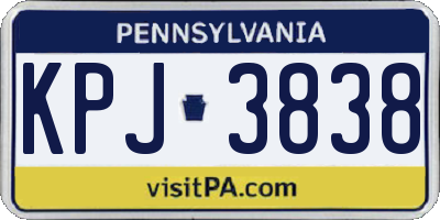 PA license plate KPJ3838