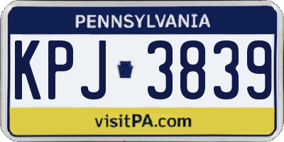 PA license plate KPJ3839