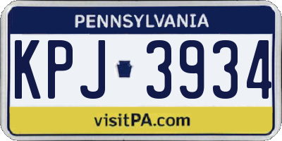 PA license plate KPJ3934