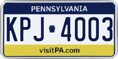 PA license plate KPJ4003