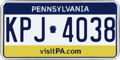 PA license plate KPJ4038