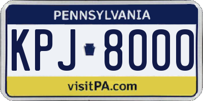 PA license plate KPJ8000