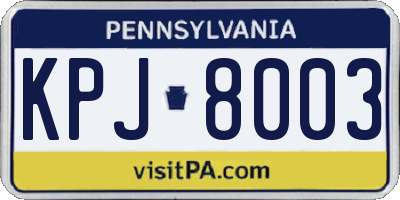PA license plate KPJ8003