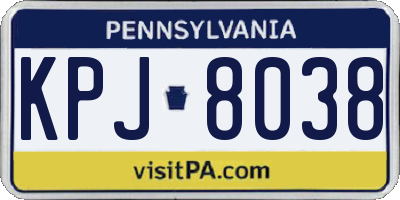 PA license plate KPJ8038