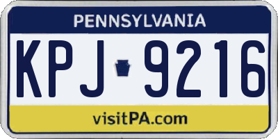 PA license plate KPJ9216