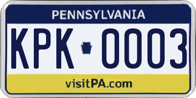 PA license plate KPK0003