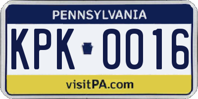 PA license plate KPK0016