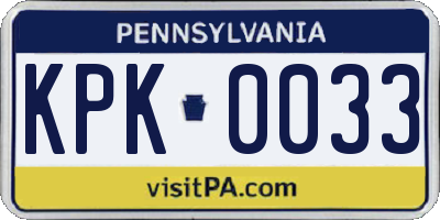 PA license plate KPK0033