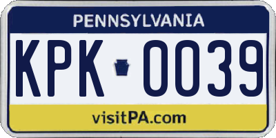 PA license plate KPK0039