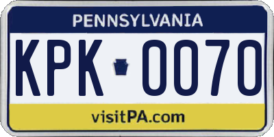 PA license plate KPK0070