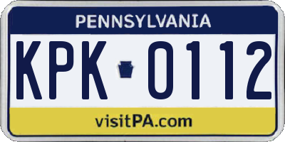 PA license plate KPK0112