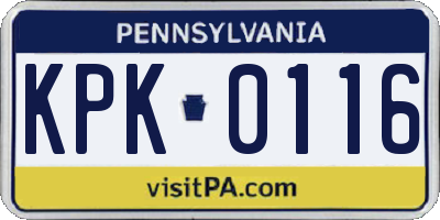 PA license plate KPK0116