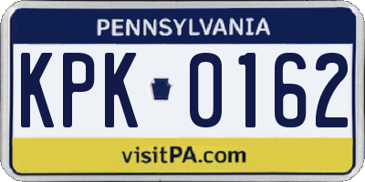 PA license plate KPK0162