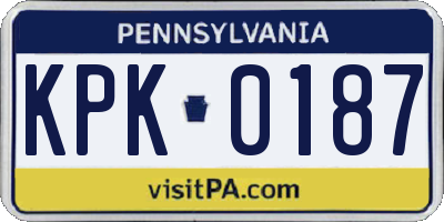 PA license plate KPK0187