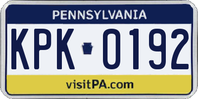 PA license plate KPK0192